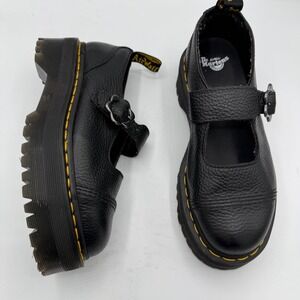 Dr Martens Addina Flower Mary Jane Platform Shoes Black Leather Buckle Size 8